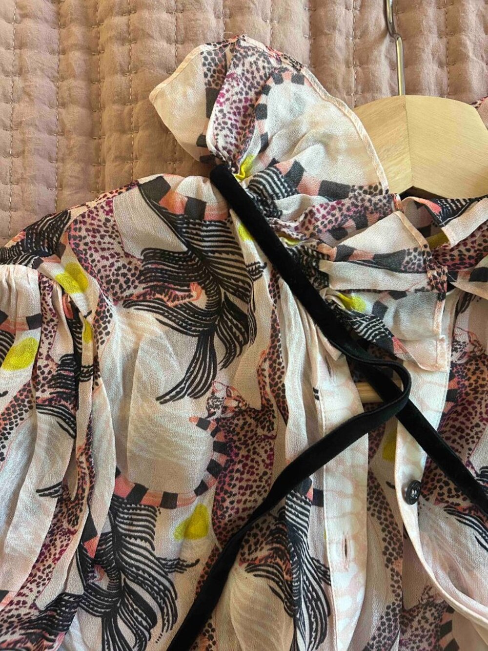 Temperley London Printed, Velvet-Tie Chiffon Blouse